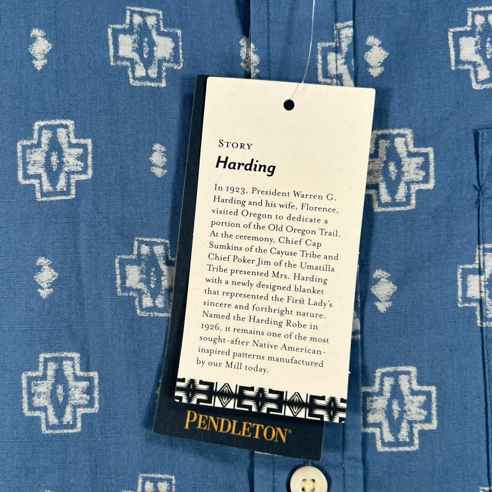Pendleton Shirt Mens Large Blue Geometric Short Sleeve Button Comfort New - Picture 9 of 15